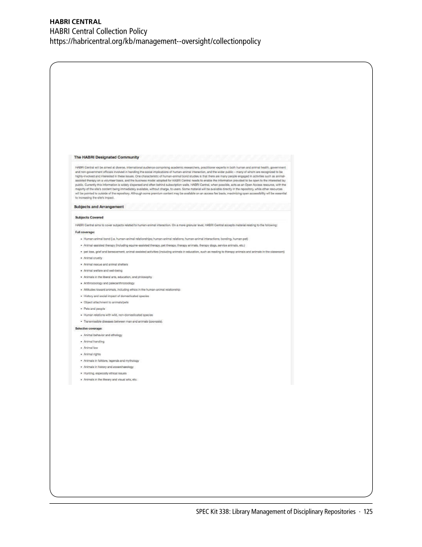 SPEC Kit 338: Library Management of Disciplinary Repositories (November 2013) page 125