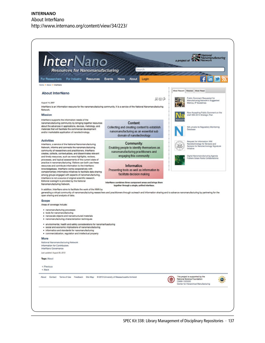 SPEC Kit 338: Library Management of Disciplinary Repositories (November 2013) page 137
