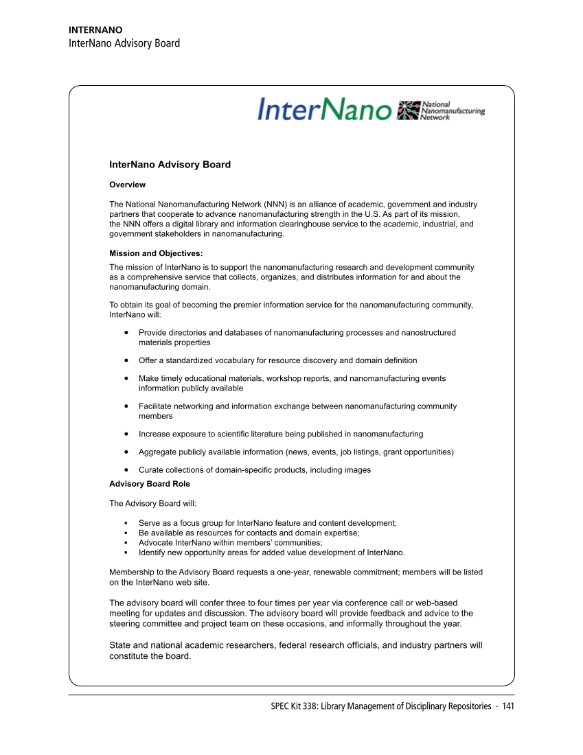 SPEC Kit 338: Library Management of Disciplinary Repositories (November 2013) page 141