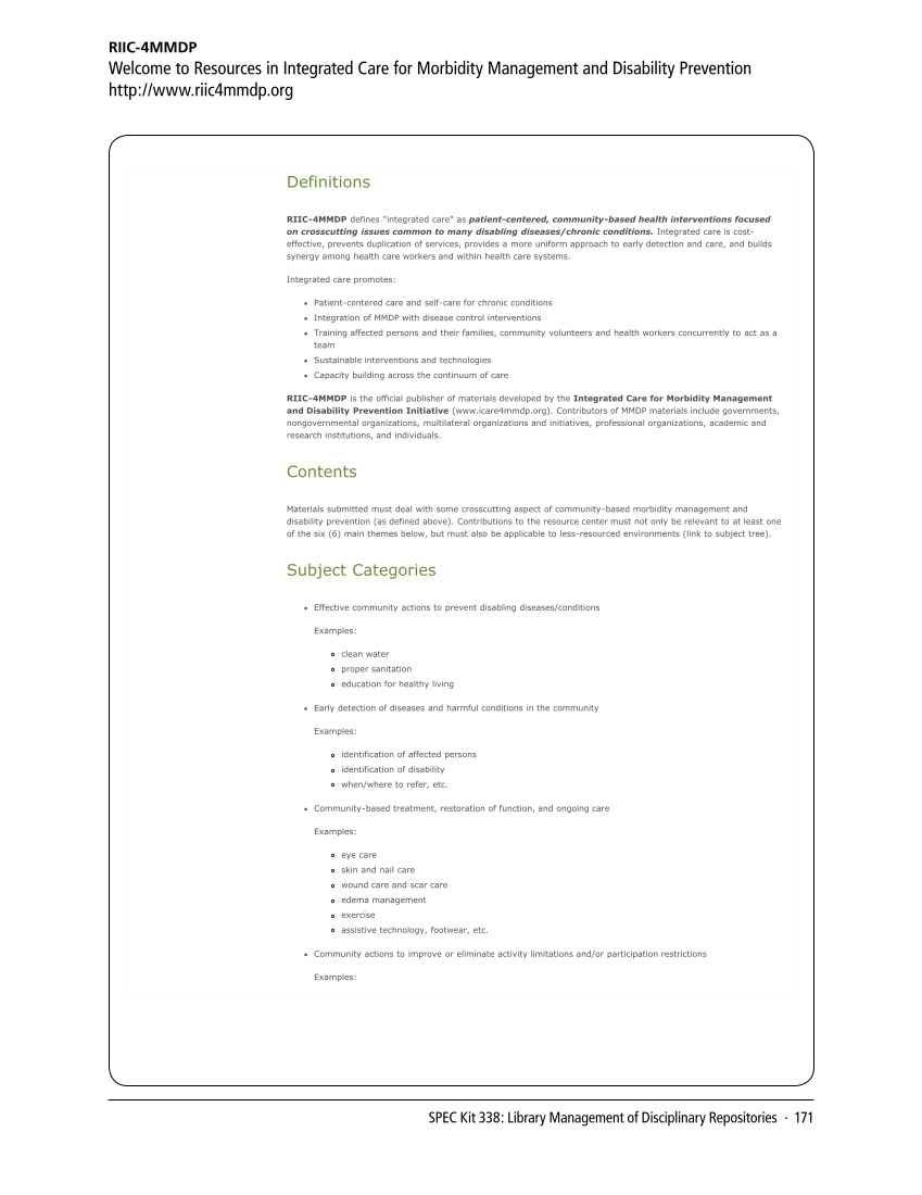 SPEC Kit 338: Library Management of Disciplinary Repositories (November 2013) page 171