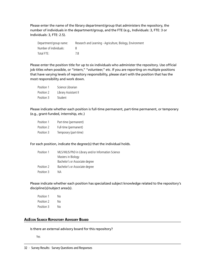 SPEC Kit 338: Library Management of Disciplinary Repositories (November 2013) page 32