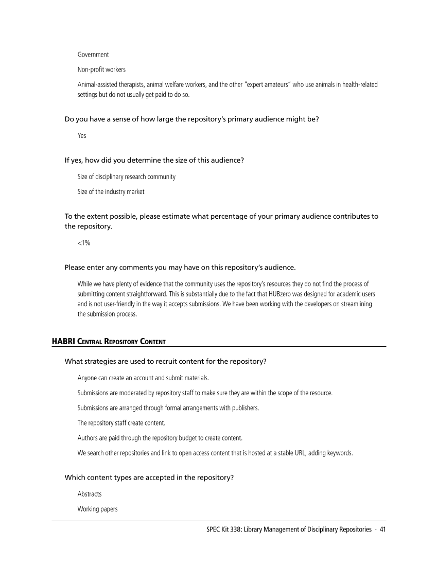 SPEC Kit 338: Library Management of Disciplinary Repositories (November 2013) page 41