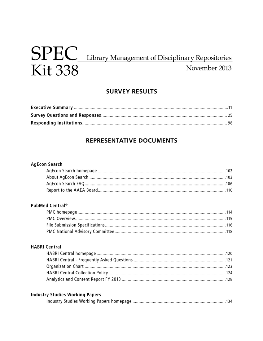 SPEC Kit 338: Library Management of Disciplinary Repositories (November 2013) page 5