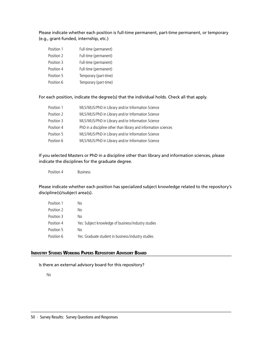 SPEC Kit 338: Library Management of Disciplinary Repositories (November 2013) page 50