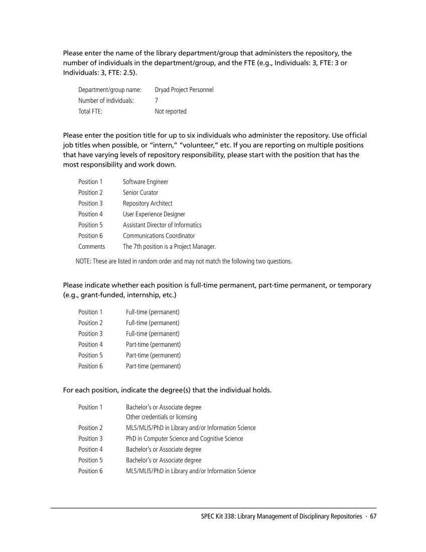 SPEC Kit 338: Library Management of Disciplinary Repositories (November 2013) page 67