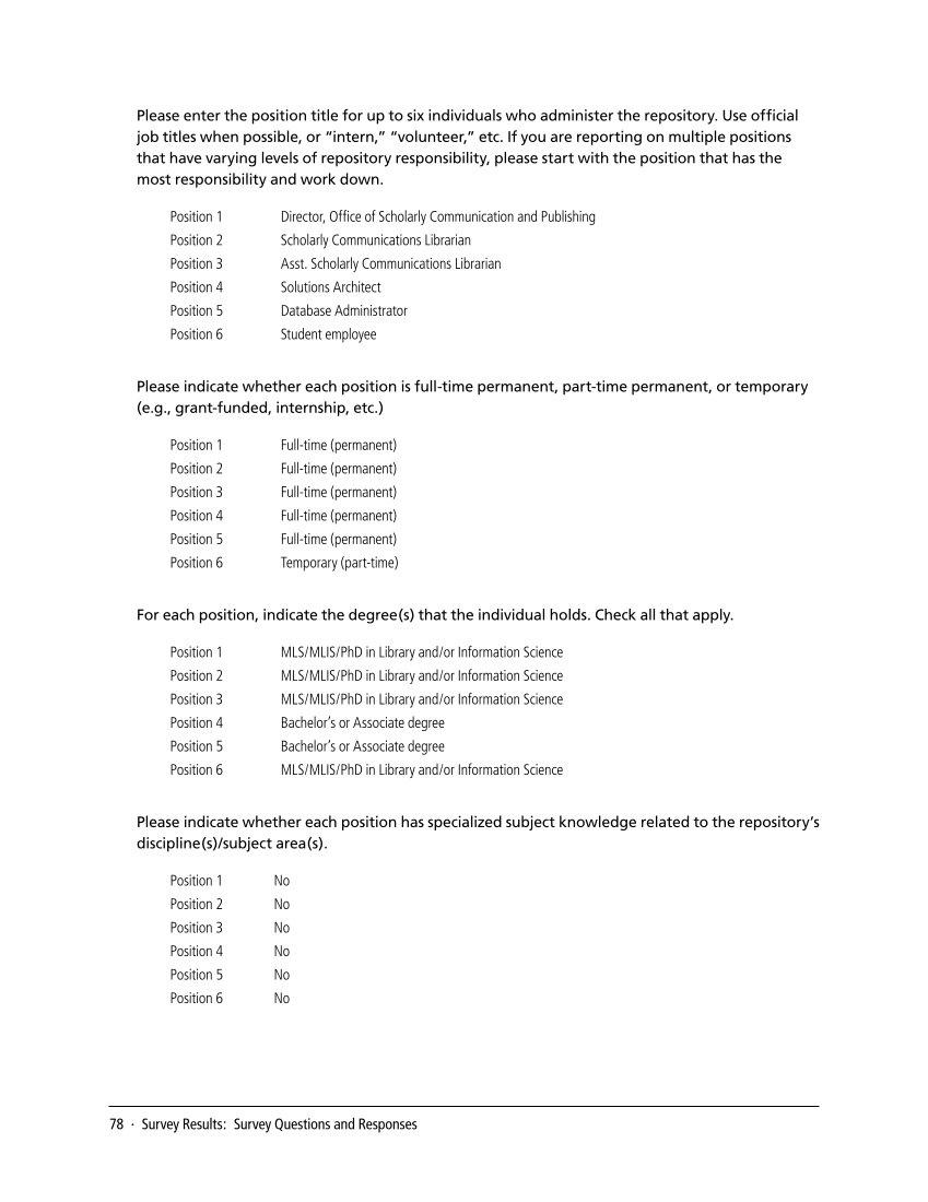 SPEC Kit 338: Library Management of Disciplinary Repositories (November 2013) page 78