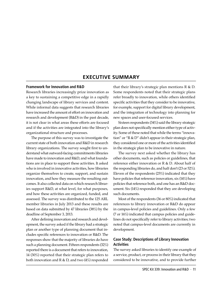 SPEC Kit 339: Innovation and R&D (December 2013) page 11