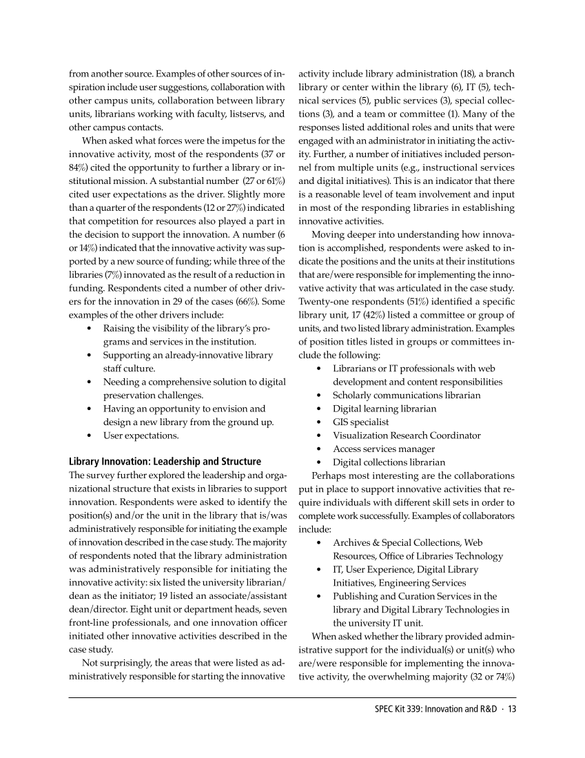 SPEC Kit 339: Innovation and R&D (December 2013) page 13