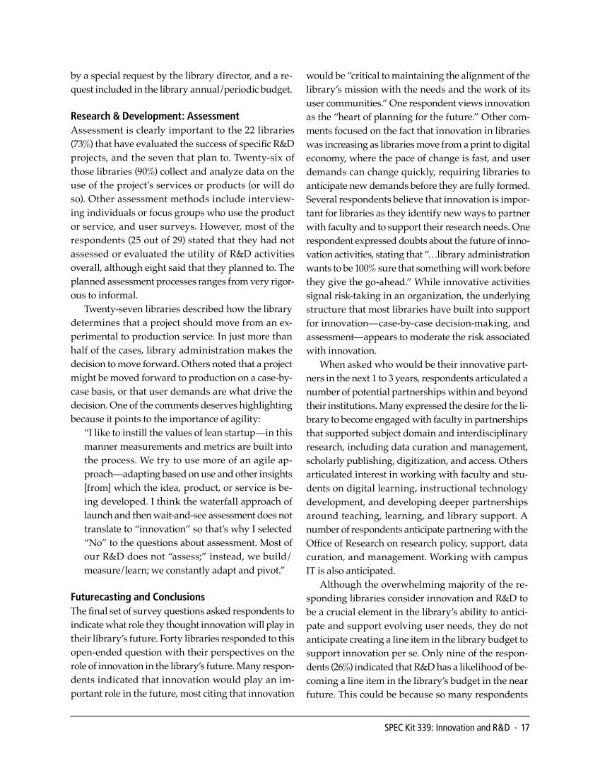 SPEC Kit 339: Innovation and R&D (December 2013) page 17