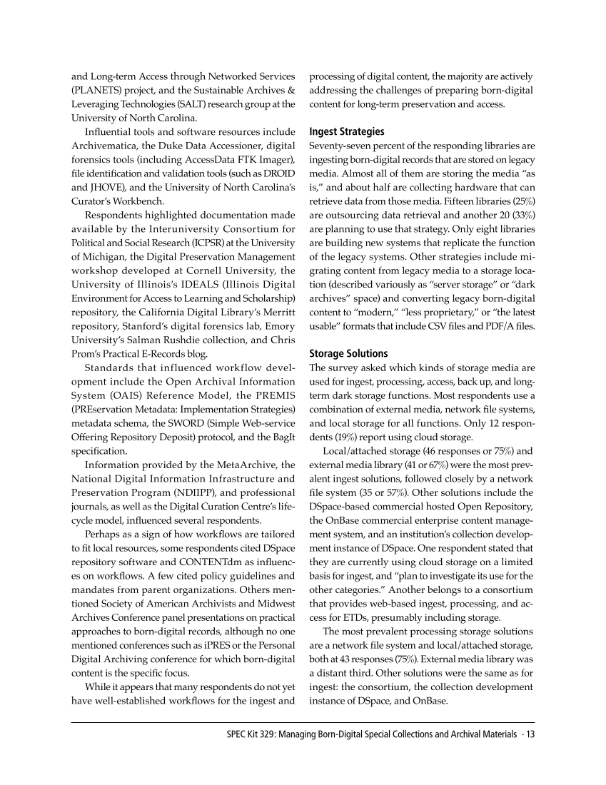 SPEC Kit 329: Managing Born-Digital Special Collections and Archival Materials (August 2012) page 13