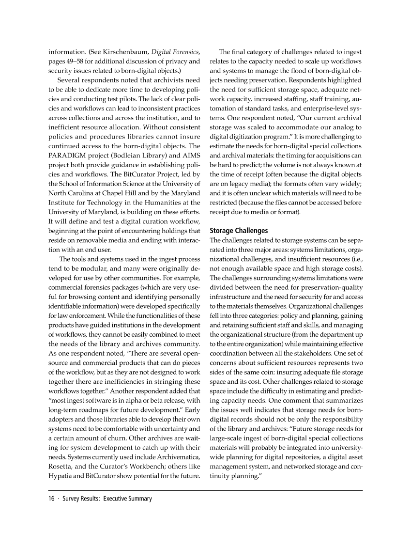 SPEC Kit 329: Managing Born-Digital Special Collections and Archival Materials (August 2012) page 16