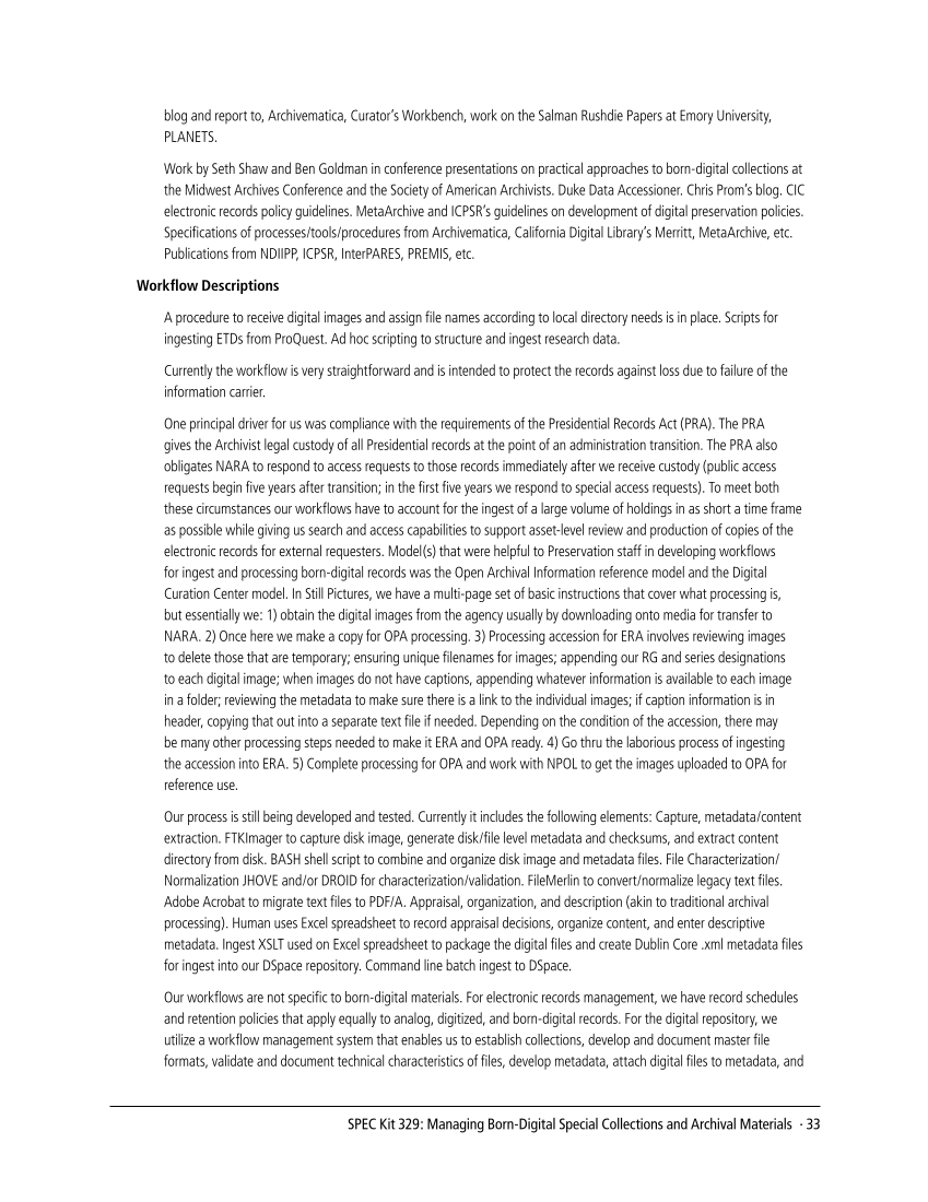 SPEC Kit 329: Managing Born-Digital Special Collections and Archival Materials (August 2012) page 33