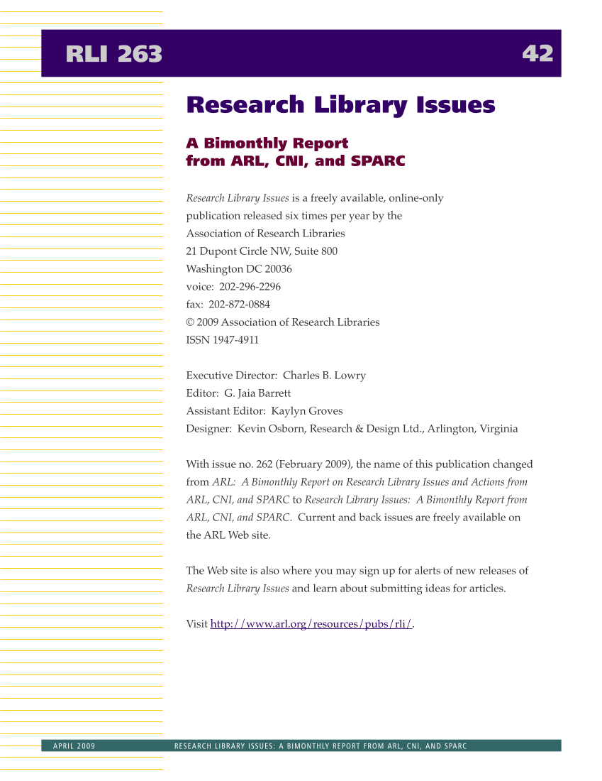 Research Library Issues, no. 263 (Apr. 2009) page 43