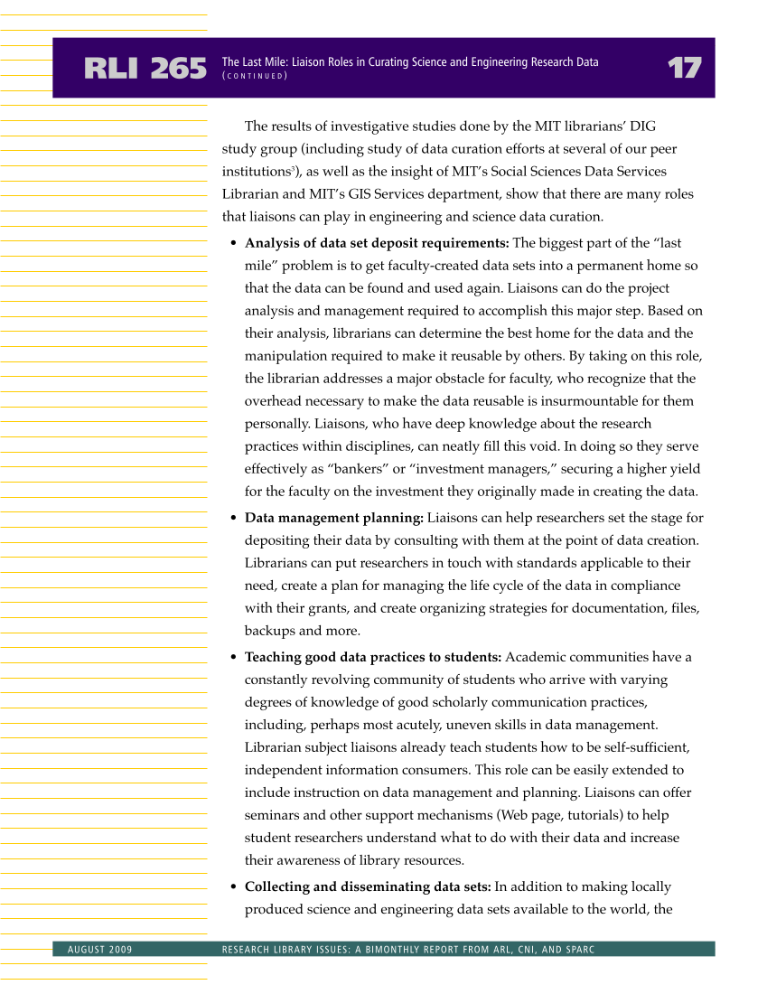 Research Library Issues, no. 265 (Aug. 2009): Special Issue on Liaison Librarian Roles page 18