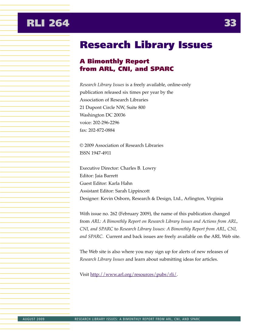Research Library Issues, no. 265 (Aug. 2009): Special Issue on Liaison Librarian Roles page 34