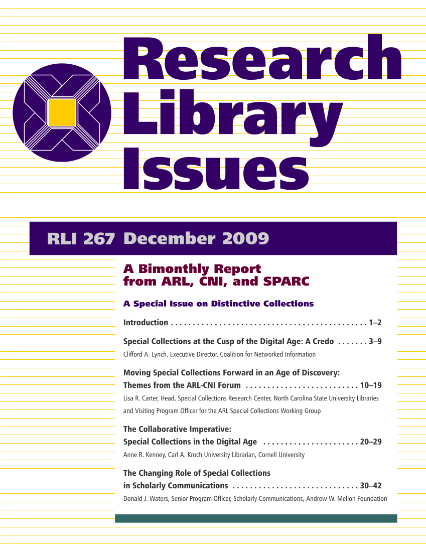 Research Library Issues, no. 267 (Dec. 2009): Special Issue on Distinctive Collections page