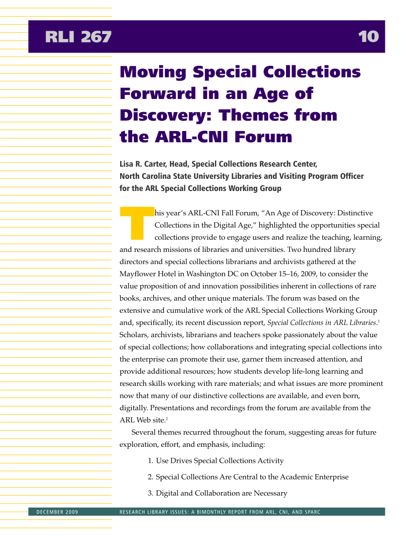 Research Library Issues, no. 267 (Dec. 2009): Special Issue on Distinctive Collections page 11