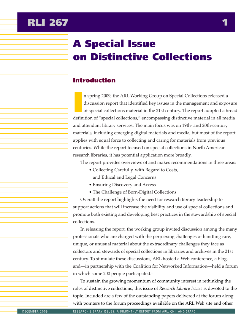 Research Library Issues, no. 267 (Dec. 2009): Special Issue on Distinctive Collections page 2