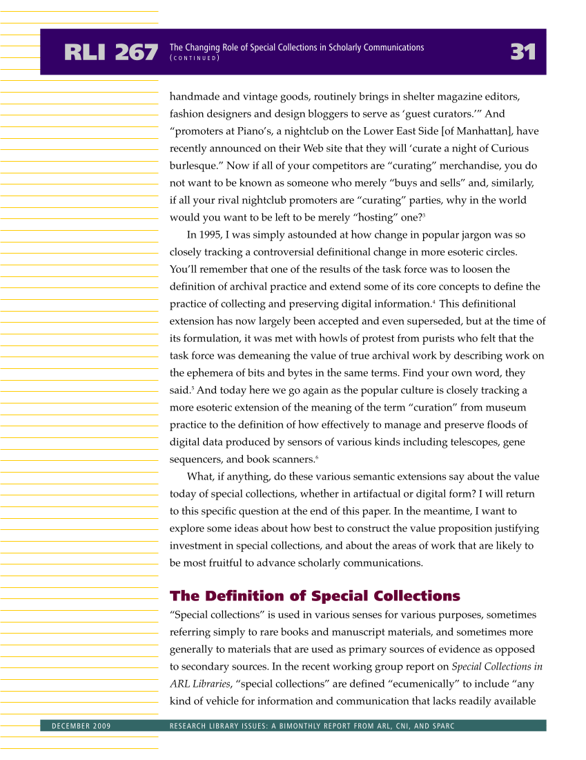 Research Library Issues, no. 267 (Dec. 2009): Special Issue on Distinctive Collections page 31