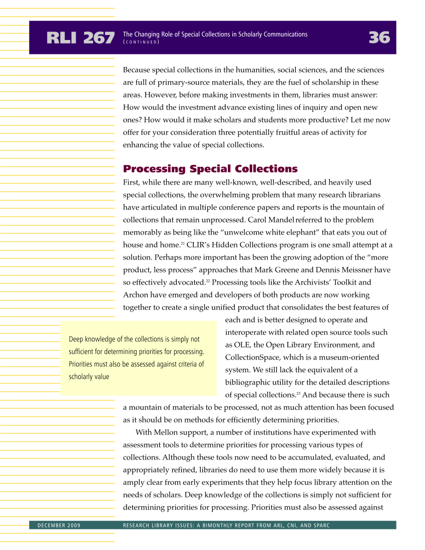 Research Library Issues, no. 267 (Dec. 2009): Special Issue on Distinctive Collections page 36