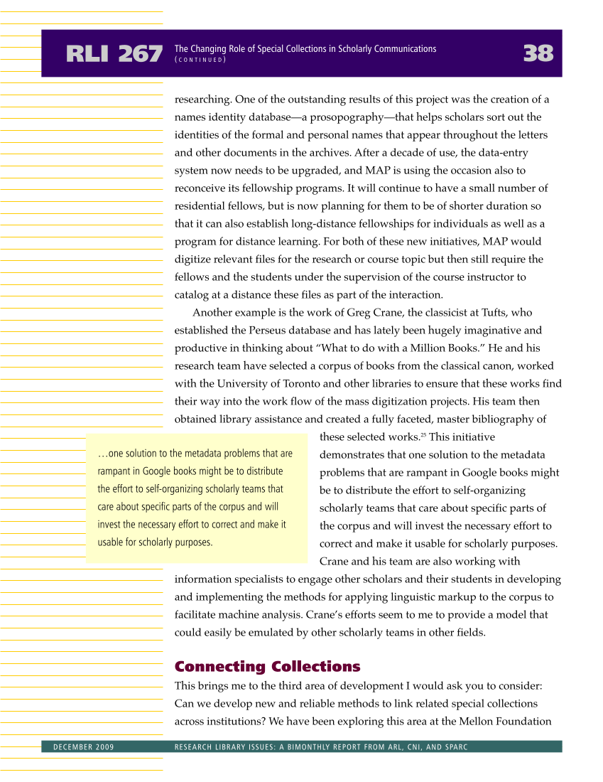 Research Library Issues, no. 267 (Dec. 2009): Special Issue on Distinctive Collections page 38