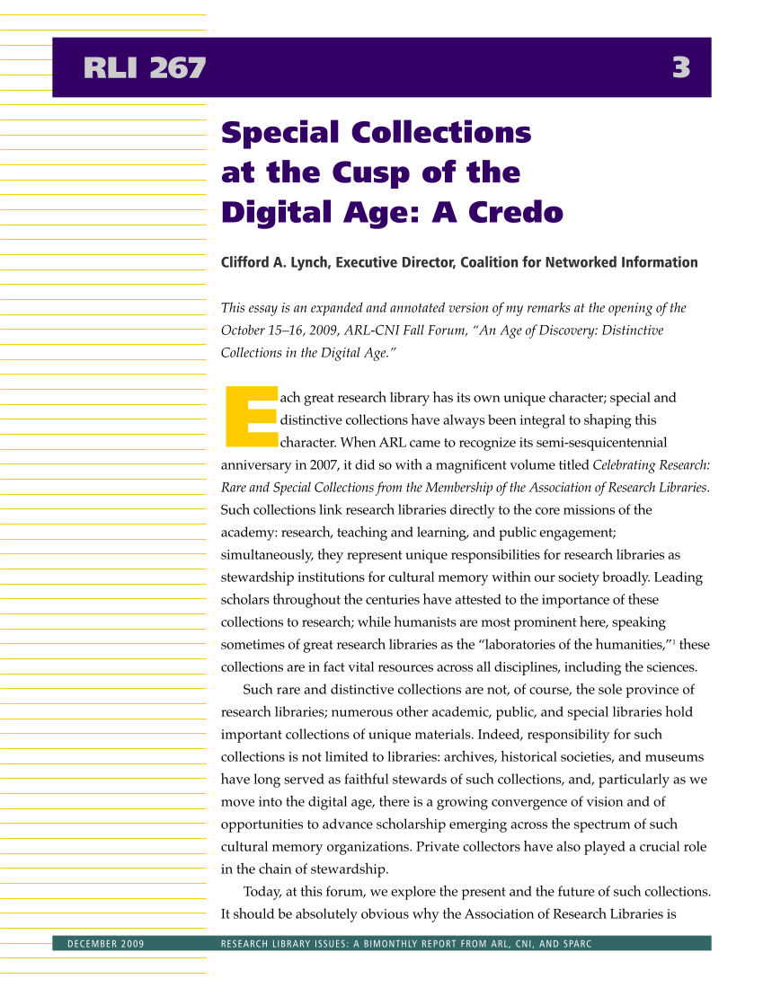Research Library Issues, no. 267 (Dec. 2009): Special Issue on Distinctive Collections page 4