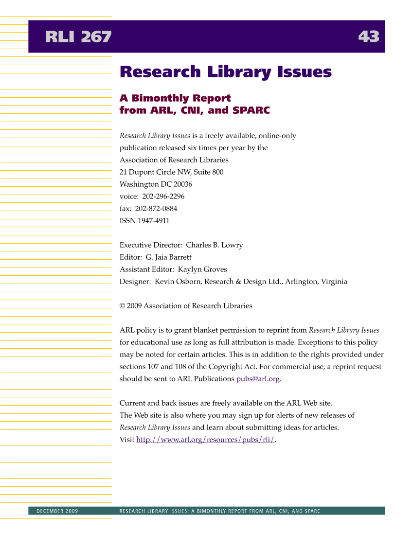 Research Library Issues, no. 267 (Dec. 2009): Special Issue on Distinctive Collections page 43
