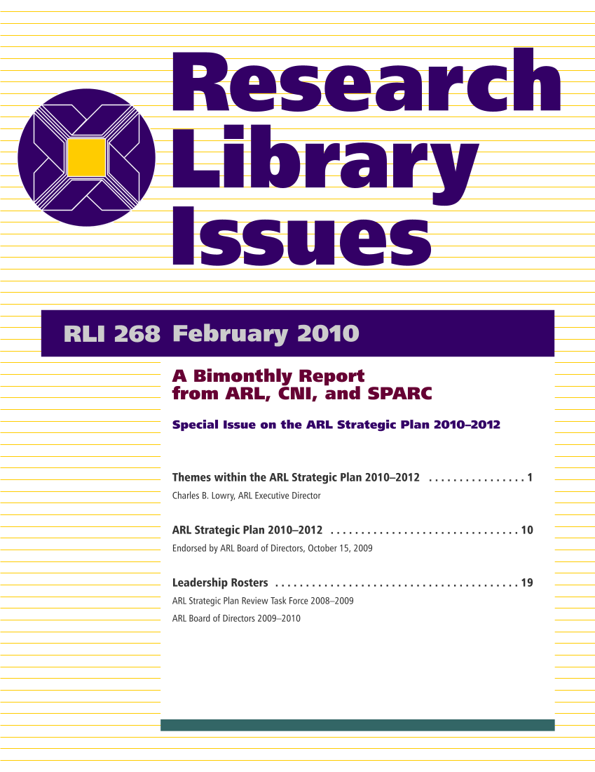 Research Library Issues, no. 268 (Feb. 2010): Special Issue on the ARL Strategic Plan page