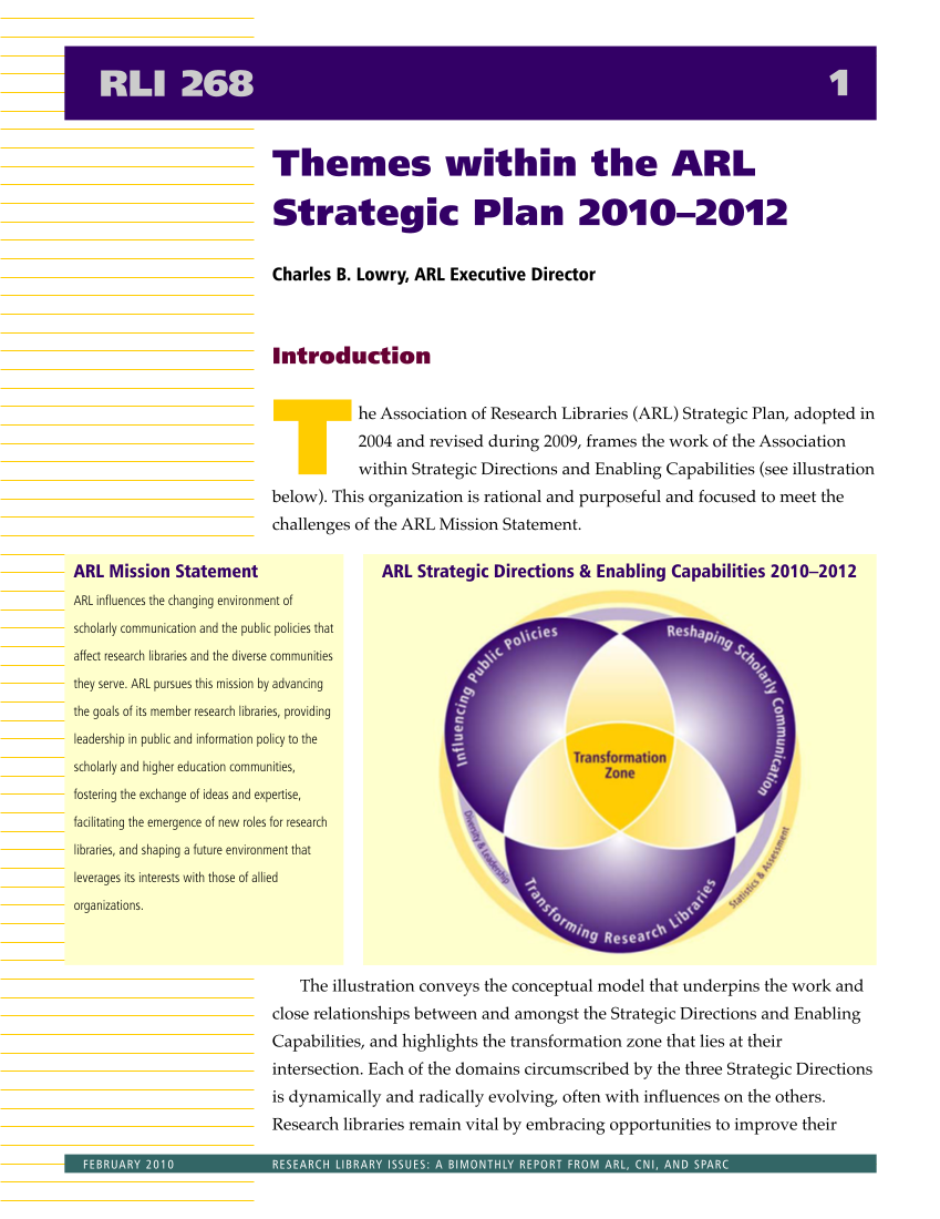 Research Library Issues, no. 268 (Feb. 2010): Special Issue on the ARL Strategic Plan page 2