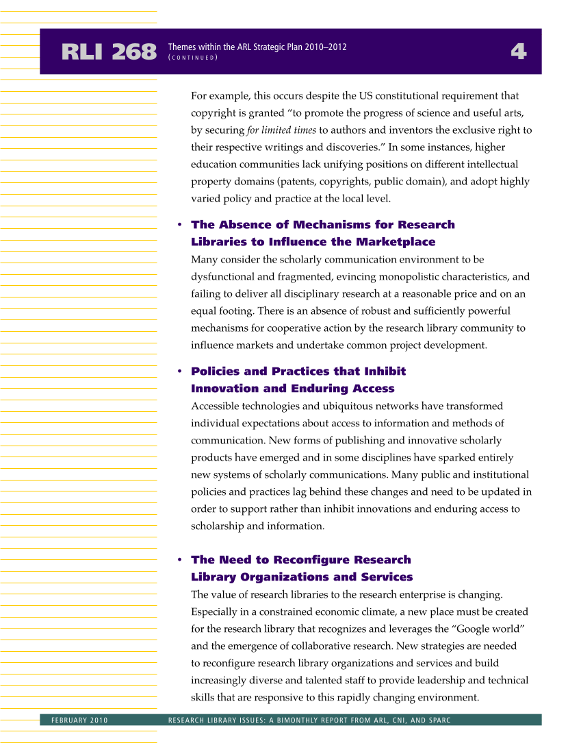 Research Library Issues, no. 268 (Feb. 2010): Special Issue on the ARL Strategic Plan page 5