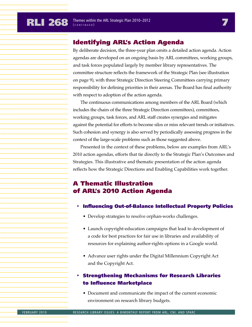 Research Library Issues, no. 268 (Feb. 2010): Special Issue on the ARL Strategic Plan page 8