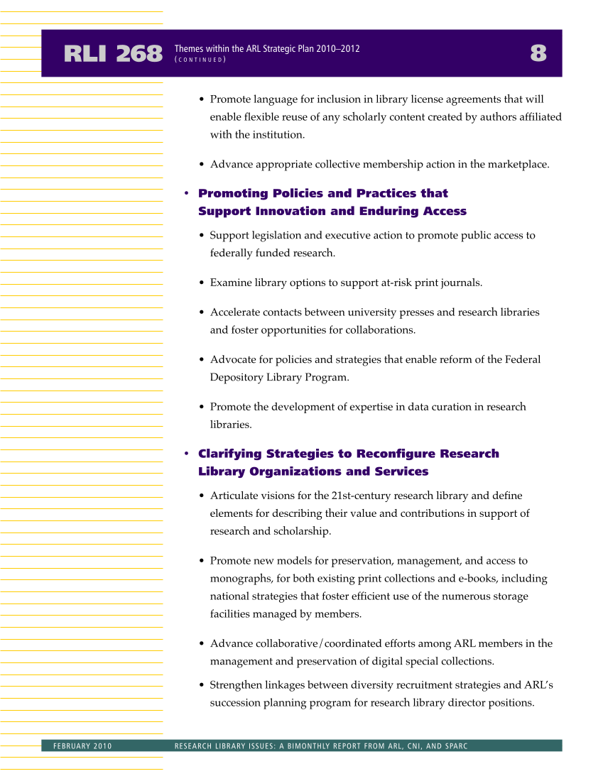 Research Library Issues, no. 268 (Feb. 2010): Special Issue on the ARL Strategic Plan page 9