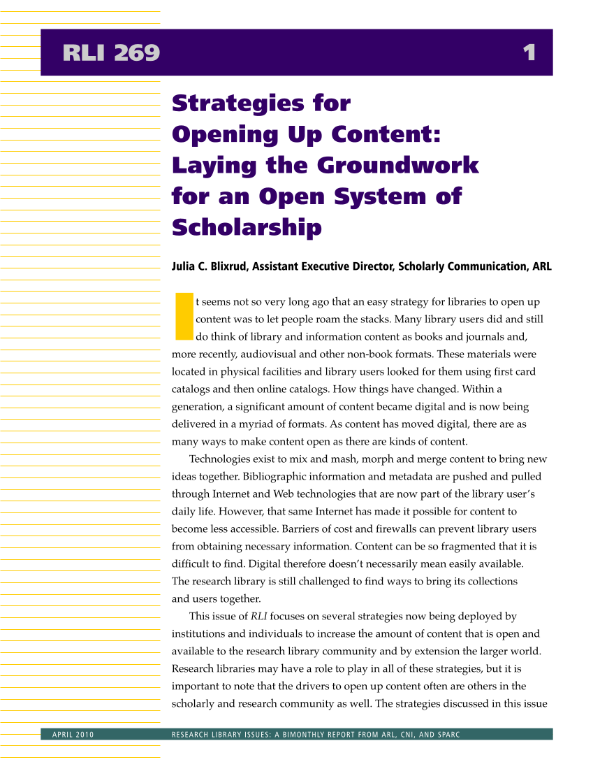 Research Library Issues, no. 269 (April 2010): Special Issue on Strategies for Opening Up Content page 2