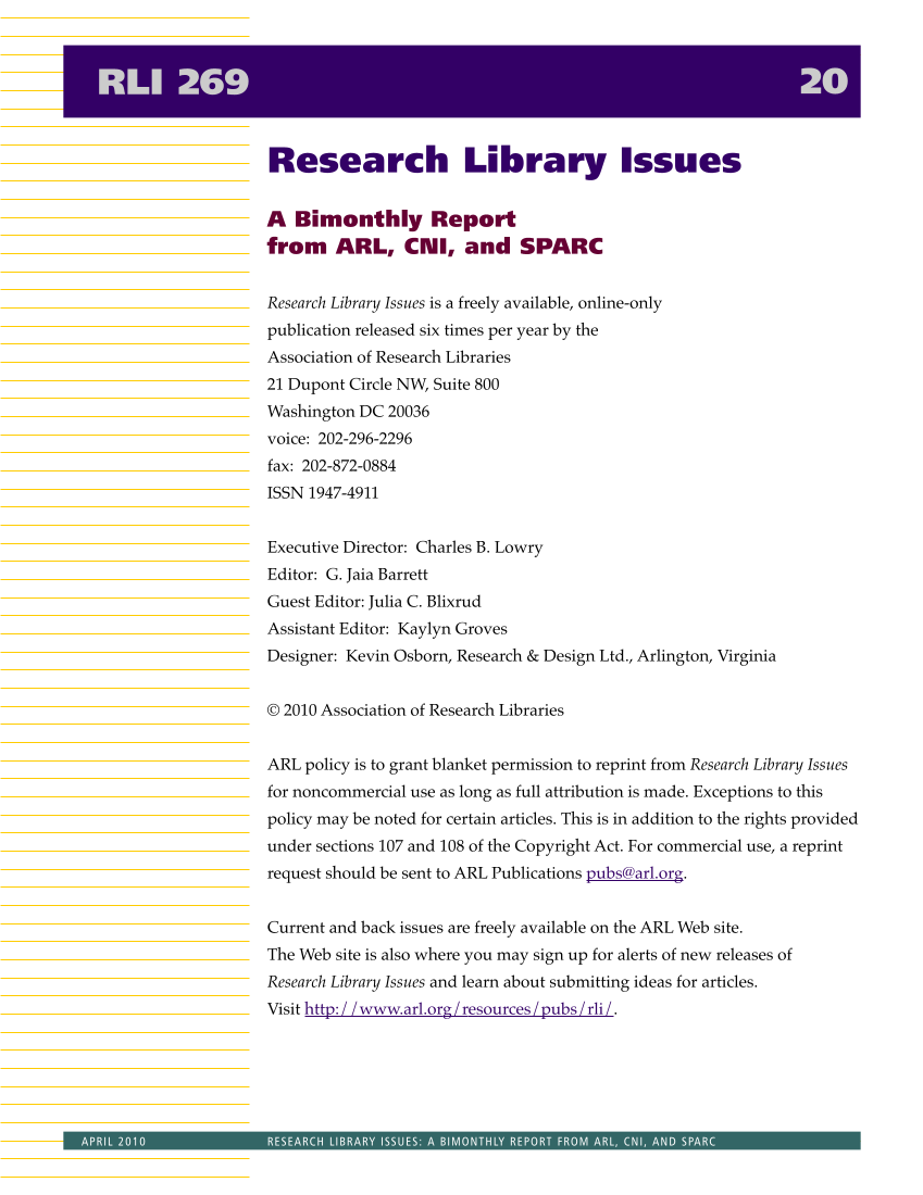 Research Library Issues, no. 269 (April 2010): Special Issue on Strategies for Opening Up Content page 20