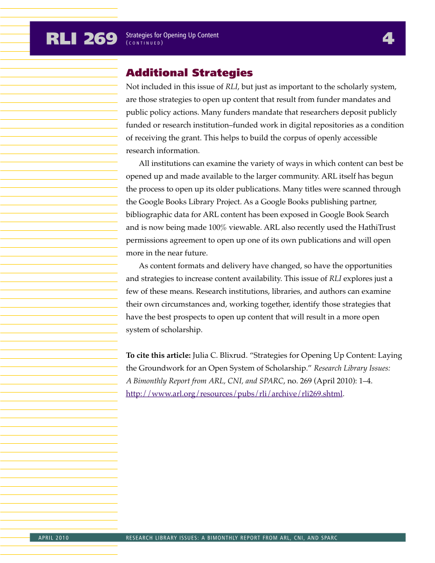 Research Library Issues, no. 269 (April 2010): Special Issue on Strategies for Opening Up Content page 5