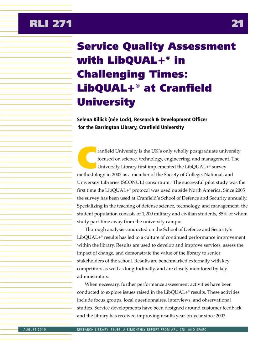 Research Library Issues, no. 271 (Aug. 2010): Special Issue on Value in Libraries: Assessing Organizational Performance page 23