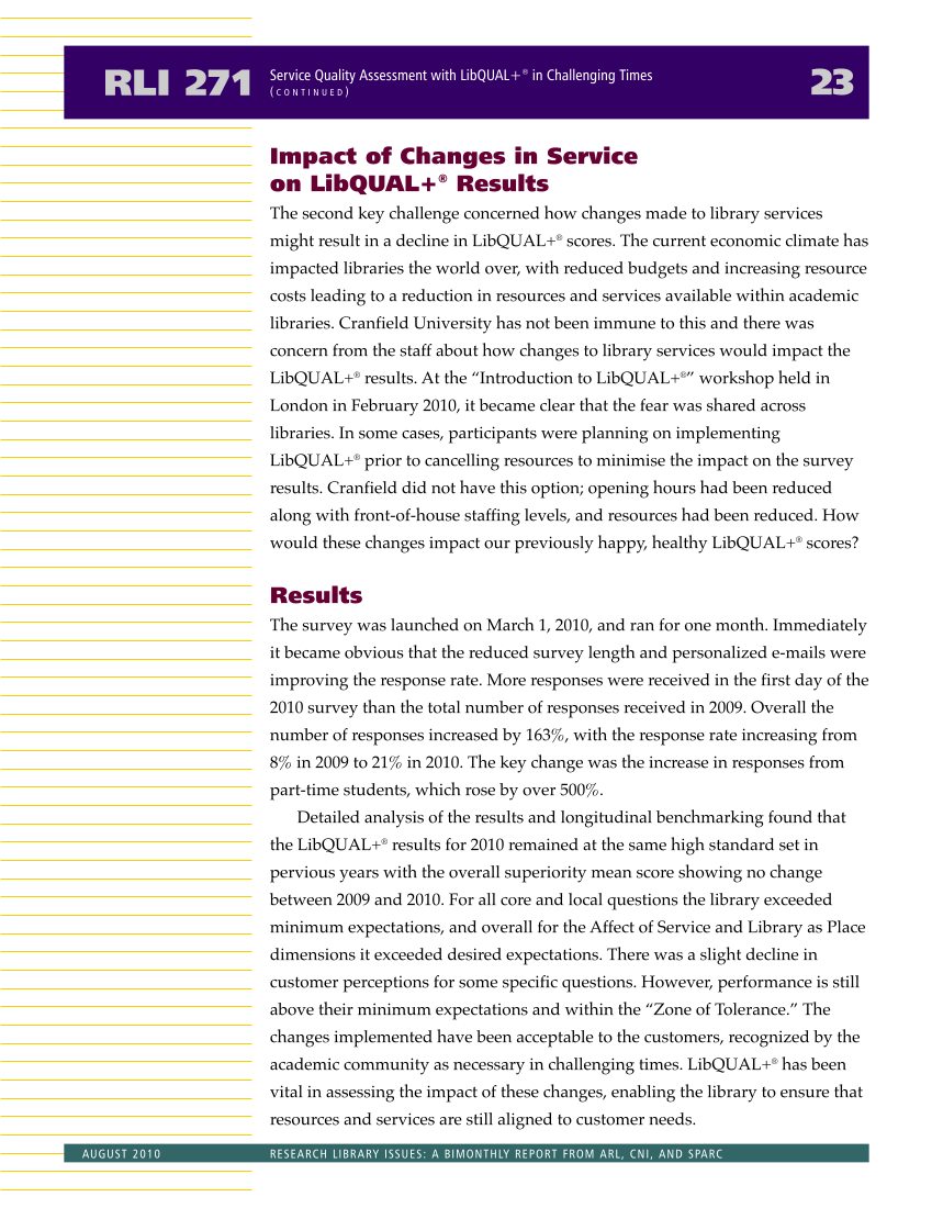 Research Library Issues, no. 271 (Aug. 2010): Special Issue on Value in Libraries: Assessing Organizational Performance page 25