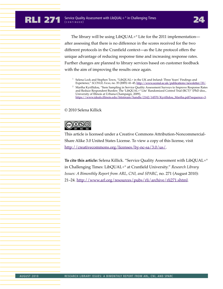 Research Library Issues, no. 271 (Aug. 2010): Special Issue on Value in Libraries: Assessing Organizational Performance page 26