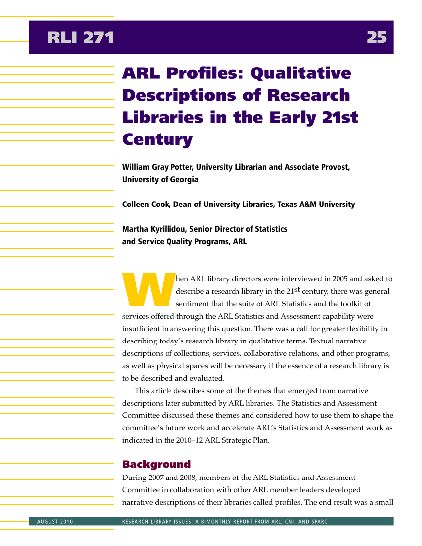 Research Library Issues, no. 271 (Aug. 2010): Special Issue on Value in Libraries: Assessing Organizational Performance page 27