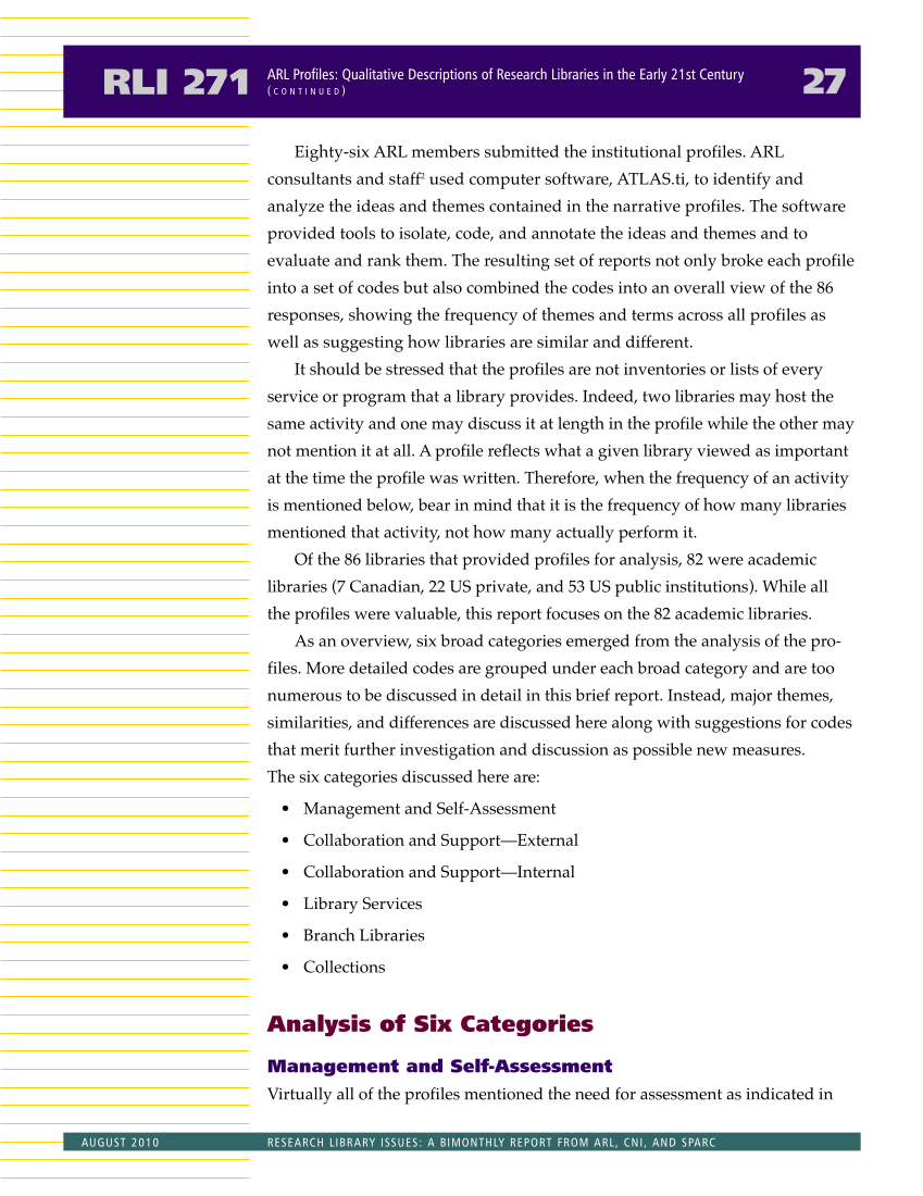 Research Library Issues, no. 271 (Aug. 2010): Special Issue on Value in Libraries: Assessing Organizational Performance page 29