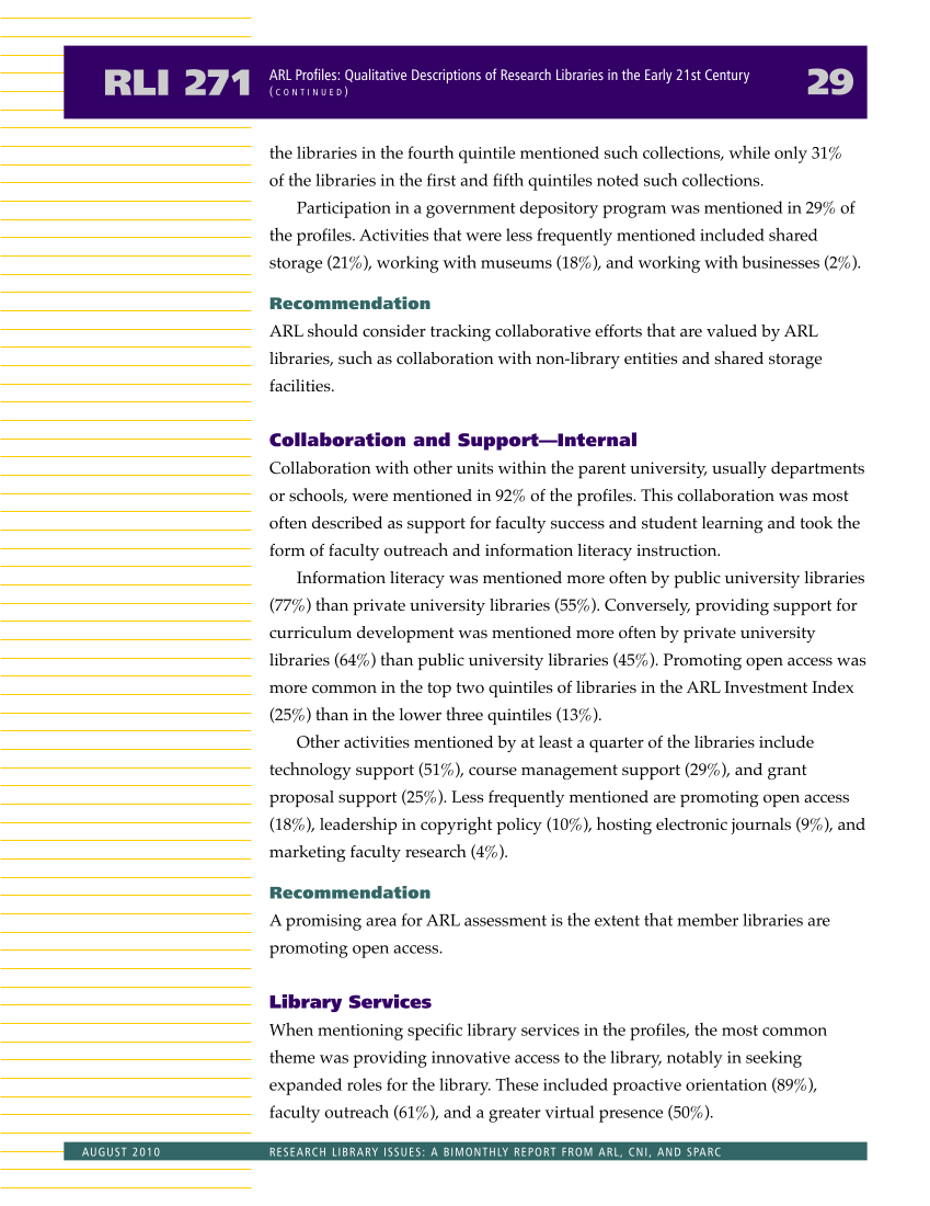 Research Library Issues, no. 271 (Aug. 2010): Special Issue on Value in Libraries: Assessing Organizational Performance page 31