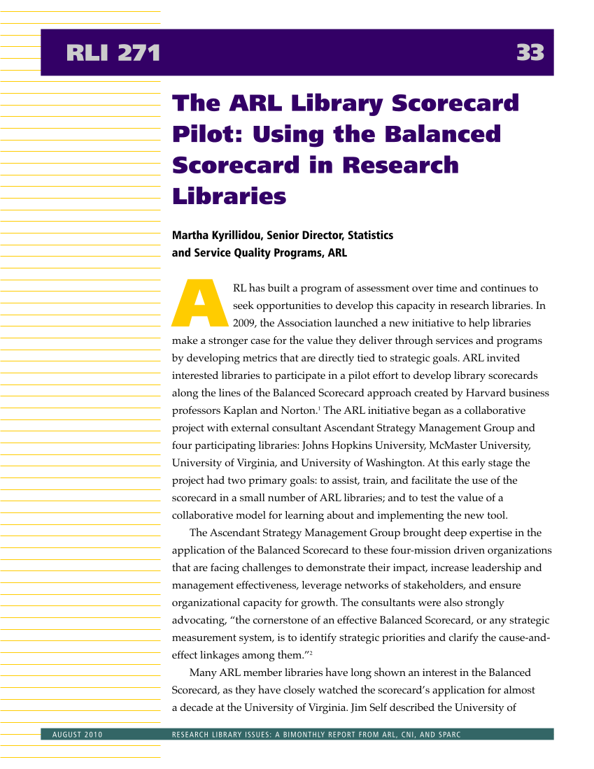 Research Library Issues, no. 271 (Aug. 2010): Special Issue on Value in Libraries: Assessing Organizational Performance page 35