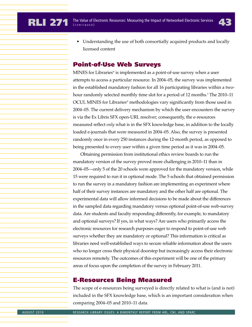 Research Library Issues, no. 271 (Aug. 2010): Special Issue on Value in Libraries: Assessing Organizational Performance page 45