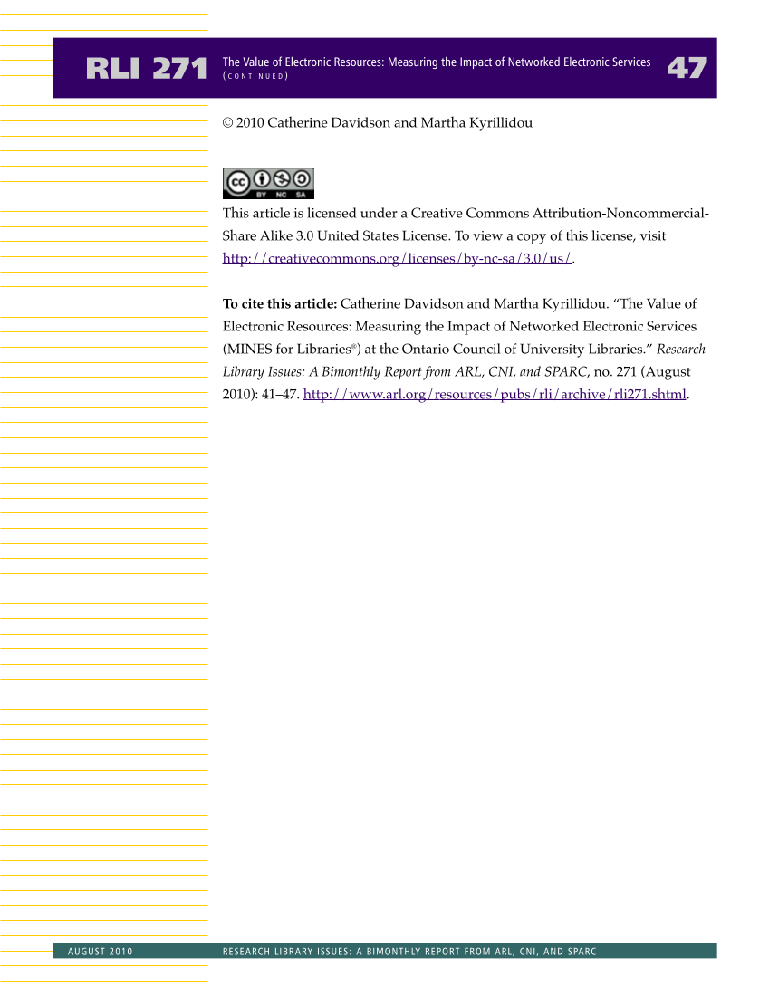 Research Library Issues, no. 271 (Aug. 2010): Special Issue on Value in Libraries: Assessing Organizational Performance page 49