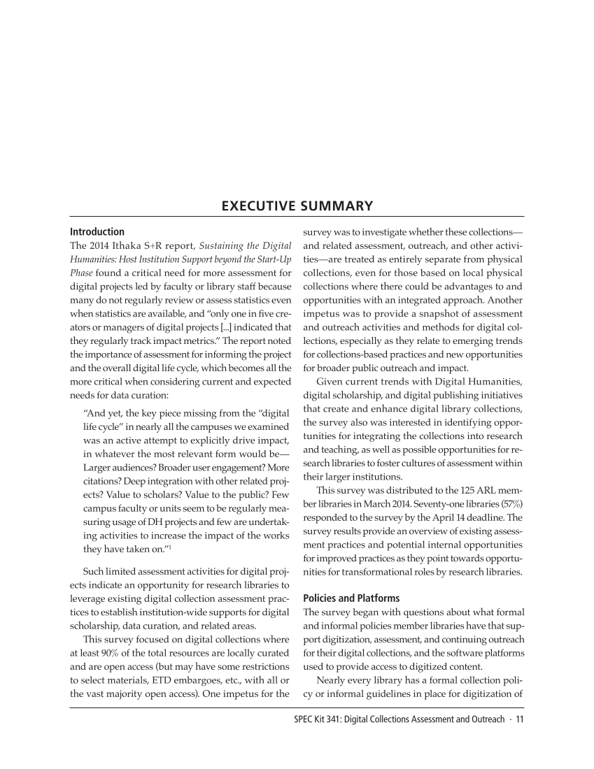 SPEC Kit 341: Digital Collections Assessment and Outreach (August 2014) page 11