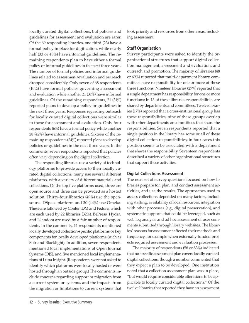 SPEC Kit 341: Digital Collections Assessment and Outreach (August 2014) page 12