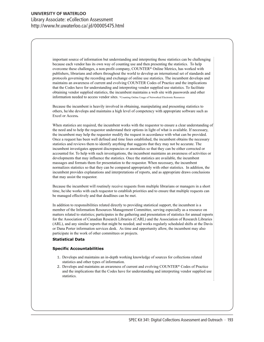 SPEC Kit 341: Digital Collections Assessment and Outreach (August 2014) page 193