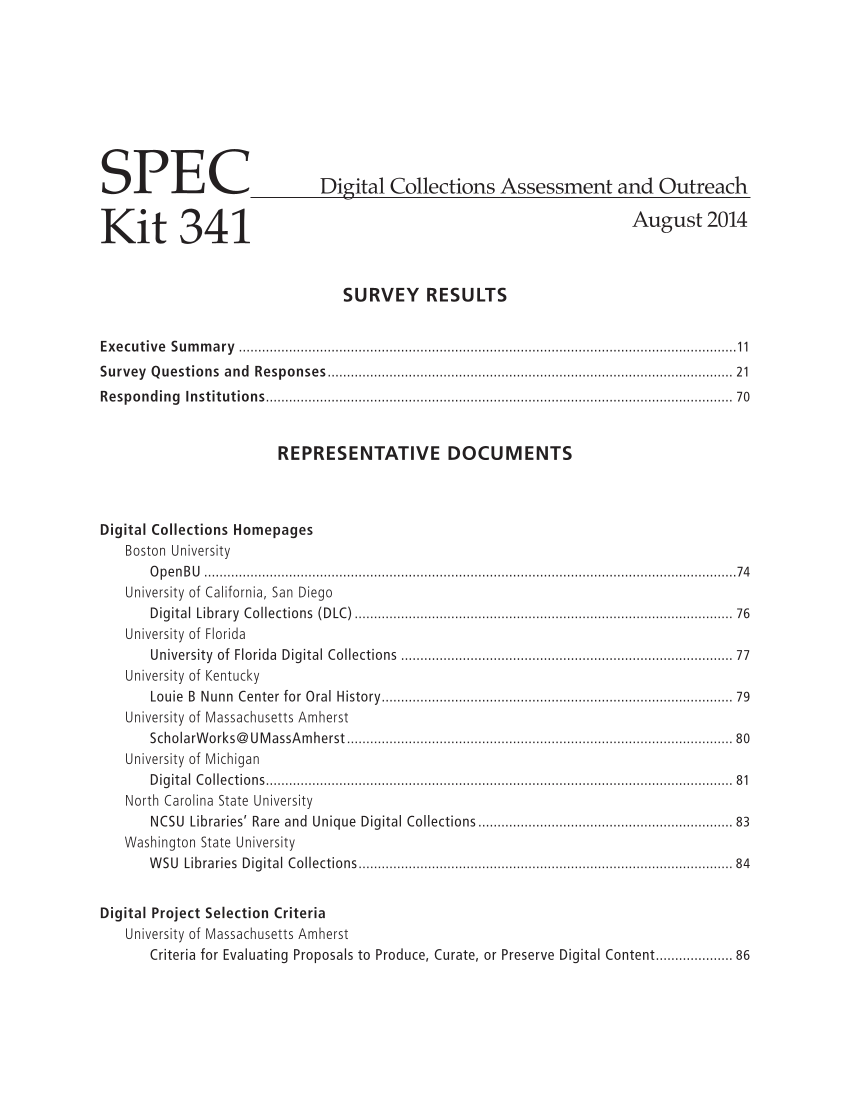 SPEC Kit 341: Digital Collections Assessment and Outreach (August 2014) page 5