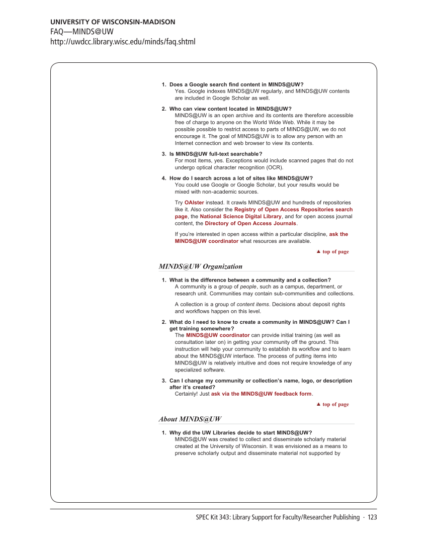 SPEC Kit 343: Library Support for Faculty/Researcher Publishing (October 2014) page 123