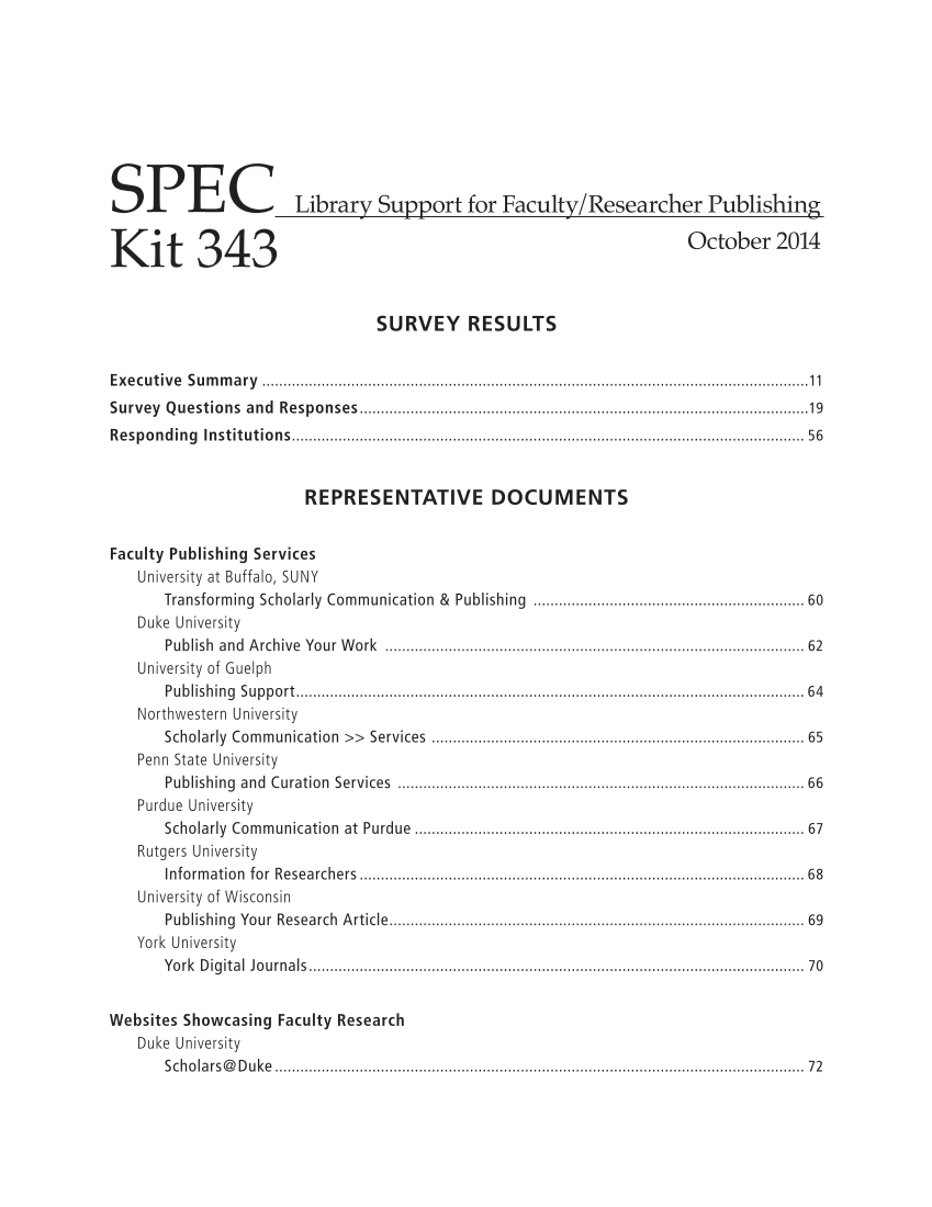 SPEC Kit 343: Library Support for Faculty/Researcher Publishing (October 2014) page 5